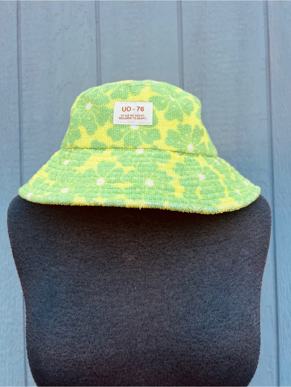 Urban Outfitters Retro Yellow and Green Floral Fuzzy Bucket Hat